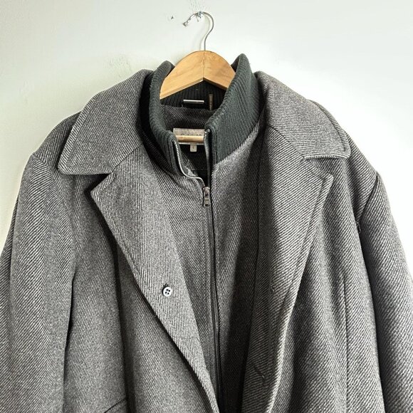 Calvin Klein Overcoat Mens Large Gray Wool Blend Inner Zip Mock Collar Knit Bib - Picture 2 of 11